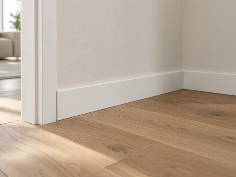 Rodapié de madera lacado en blanco colocado en el encuentro entre la pared y el suelo