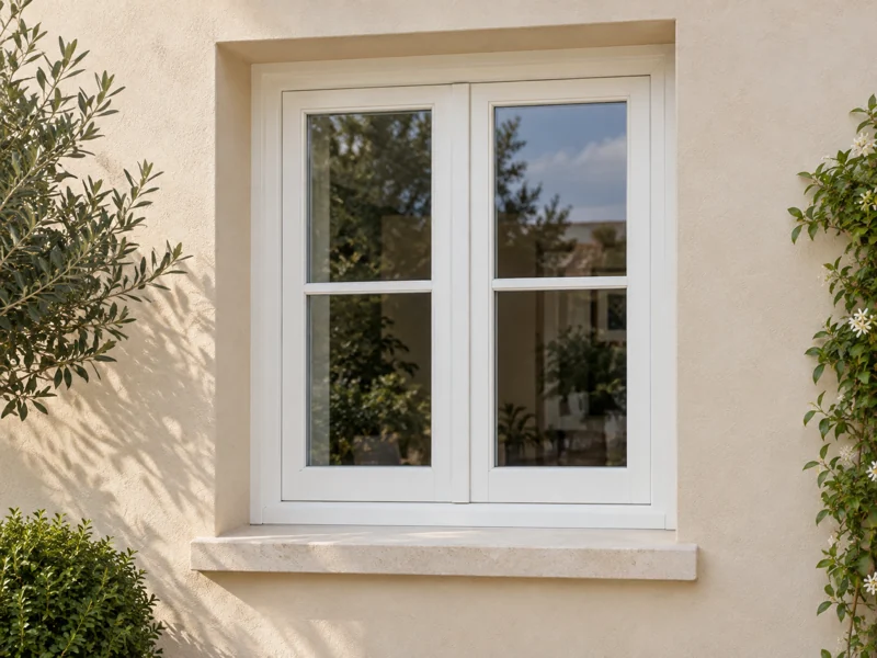 Ventana de madera lacada en blanco instalada en el hueco de una fachada