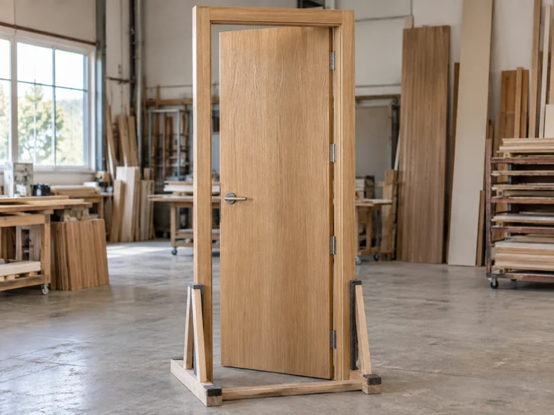 Puerta en block con hoja, marco y bisagras montados de fábrica antes del envío